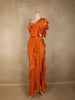 Orange Sequins and Beads Embroidered Satin Ruffle Ready to Wear Saree