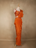 Orange Sequins and Beads Embroidered Satin Ruffle Ready to Wear Saree