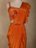 Orange Sequins and Beads Embroidered Satin Ruffle Ready to Wear Saree