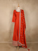 Orange Small Butta Woven Banarasi Silk Gown with Dupatta