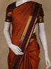 Orange Small Checked Woven Pure Kanchipuram Silk Saree With Maroon Zari Border