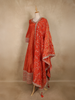 Orange Small Floral Butta Woven Tissue Banarasi Gown with Dupatta