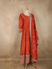 Orange Small Floral Butta Woven Tissue Banarasi Gown with Dupatta
