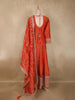 Orange Small Floral Butta Woven Tissue Banarasi Gown with Dupatta