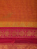 Orange Solid Design Cotton Saree With Contrast Maroon Zari Border
