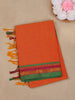 Orange Solid Design Semi Silk Cotton Saree with Contrast Border
