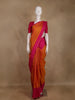 Orange Stripes Woven Kanchipuram Silk Saree With Contrast Border