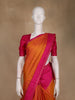 Orange Stripes Woven Kanchipuram Silk Saree With Contrast Border