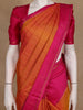 Orange Stripes Woven Kanchipuram Silk Saree With Contrast Border