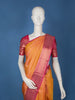 Orange Stripes Woven Pure Kanchipuram Silk Saree With Contrast Pink Zari Border