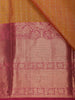 Orange Stripes Woven Pure Kanchipuram Silk Saree With Contrast Pink Zari Border