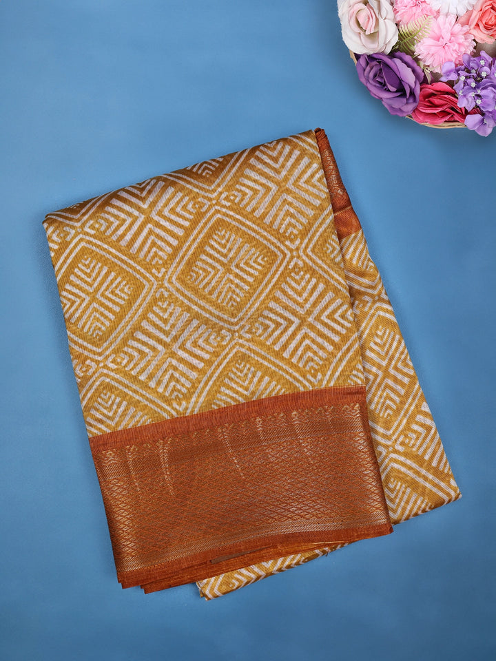 Orange Abstract Designed Fancy Cotton Saree - Diadem