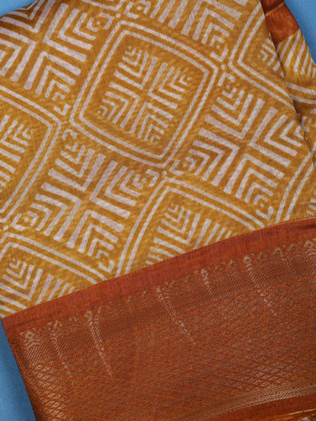 Orange Abstract Designed Fancy Cotton Saree - Diadem