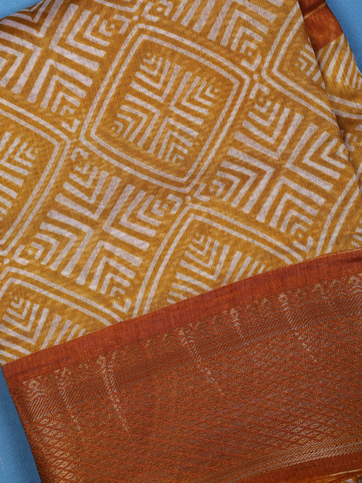 Orange Abstract Designed Fancy Cotton Saree - Diadem