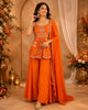 Orange Beads Embroidered Design Semi Tissue Peplum Palazzo Suit