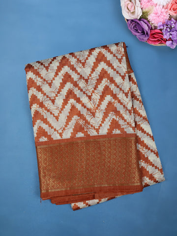 Orange Chevron Designed Fancy Cotton Saree - Diadem