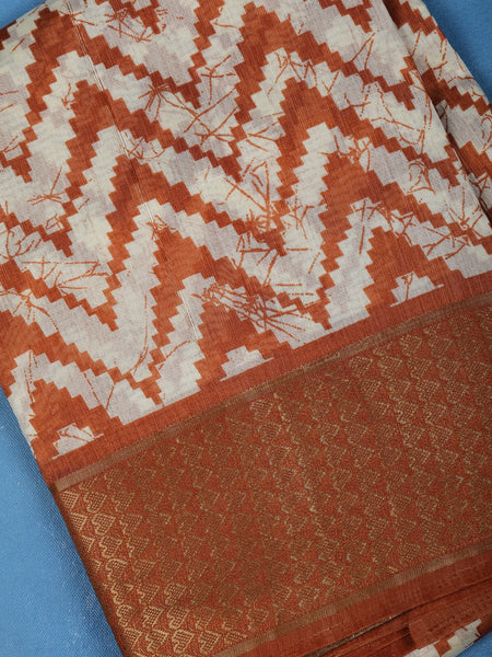 Orange Chevron Designed Fancy Cotton Saree - Diadem