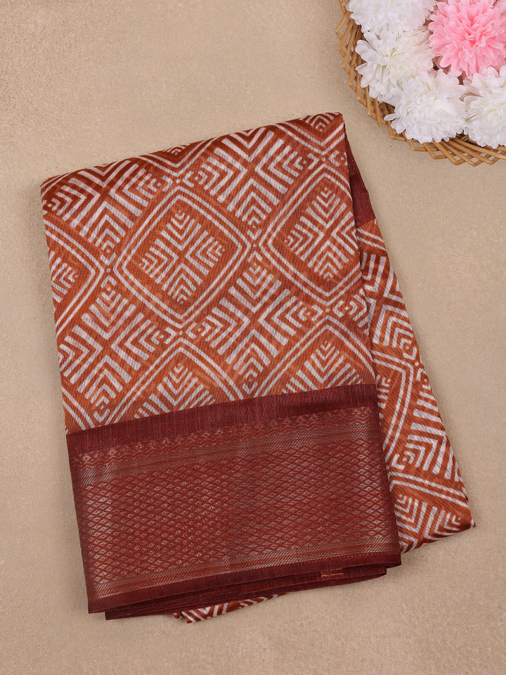 Orange Diamond Designed Fancy Cotton Saree - Diadem