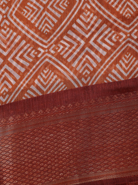 Orange Diamond Designed Fancy Cotton Saree - Diadem