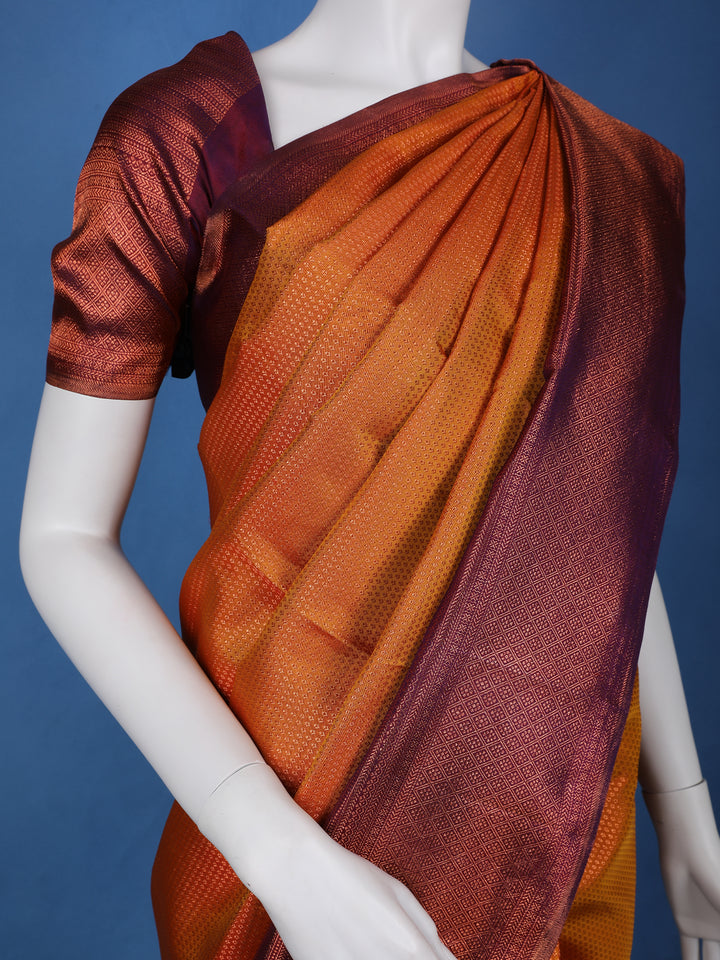 Orange Dot Zari Woven Pure Kanchipuram Silk Saree - Diadem