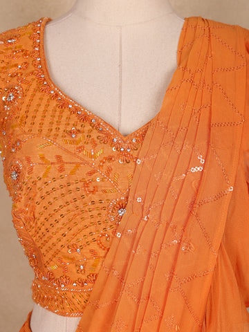 Orange Embroidery Georgette Ready To Wear Saree with Designer Blouse - Diadem