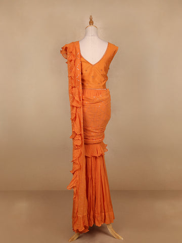 Orange Embroidery Georgette Ready To Wear Saree with Designer Blouse - Diadem