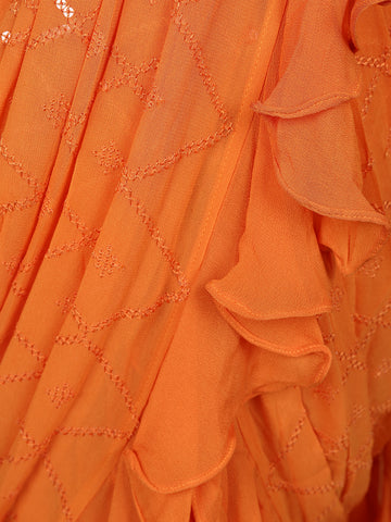 Orange Embroidery Georgette Ready To Wear Saree with Designer Blouse - Diadem