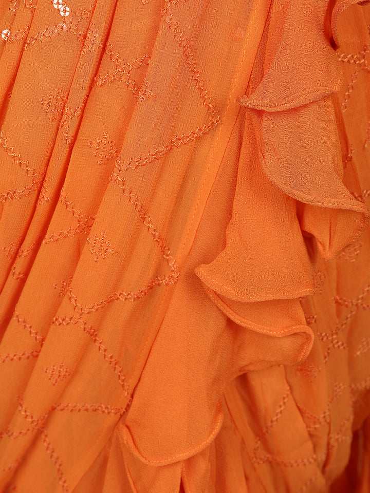 Orange Embroidery Georgette Ready To Wear Saree with Designer Blouse - Diadem