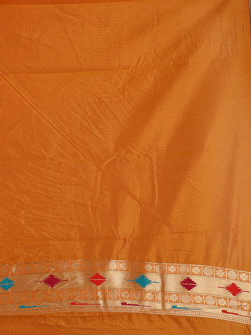 Orange Floral And Peacock Motif Soft Silk Saree - Diadem