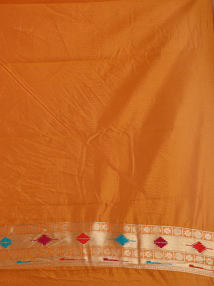 Orange Floral And Peacock Motif Soft Silk Saree - Diadem