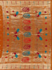Orange Floral And Peacock Motif Soft Silk Saree - Diadem
