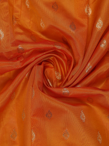 Orange Floral And Peacock Motif Soft Silk Saree - Diadem