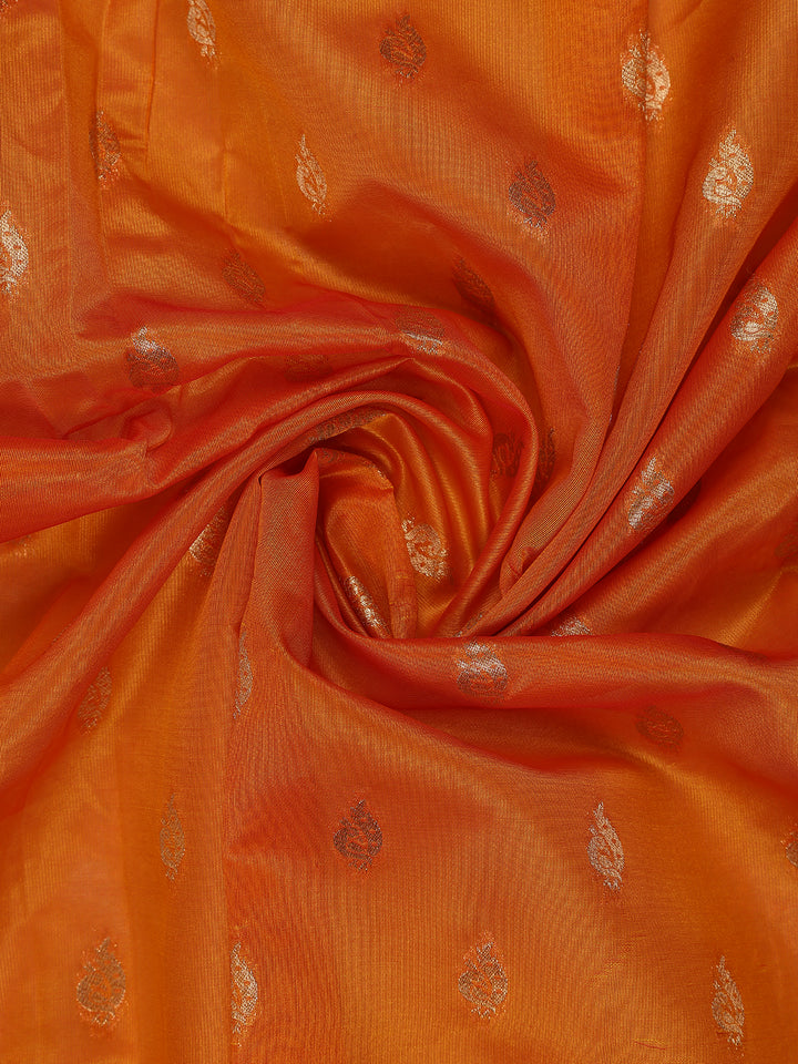Orange Floral And Peacock Motif Soft Silk Saree - Diadem