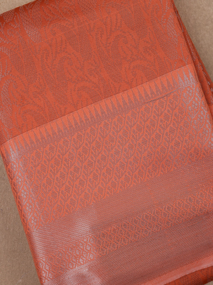 Orange Floral Designed Fancy Art Silk Saree - Diadem