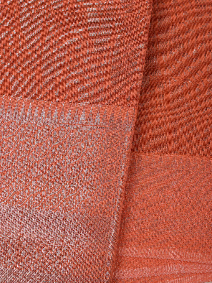 Orange Floral Designed Fancy Art Silk Saree - Diadem