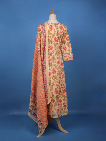 Orange Floral Design Printed Cotton Salwar Suit - Diadem