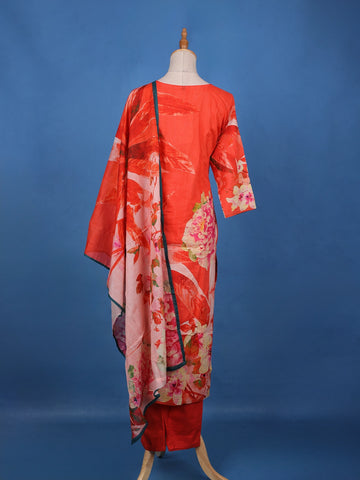 Orange Floral Design Printed Cotton Salwar Suit - Diadem
