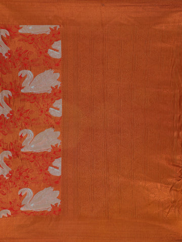 Orange Floral Designed Semi Silk Saree - Diadem
