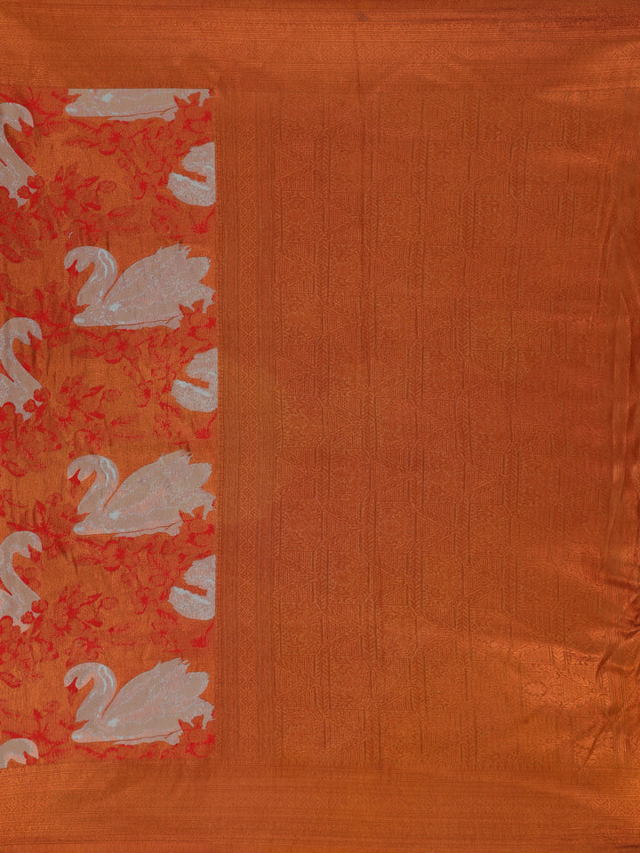 Orange Floral Designed Semi Silk Saree - Diadem