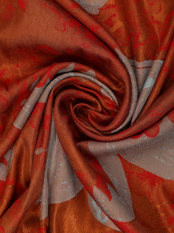 Orange Floral Designed Semi Silk Saree - Diadem