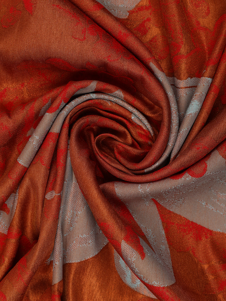 Orange Floral Designed Semi Silk Saree - Diadem