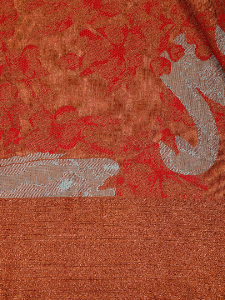 Orange Floral Designed Semi Silk Saree - Diadem