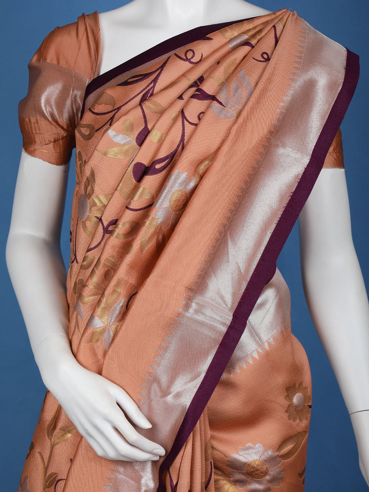 Orange Floral Designed Soft Silk Saree - Diadem