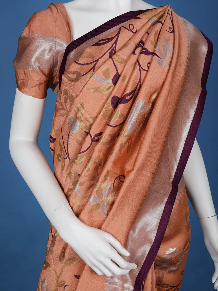 Orange Floral Designed Soft Silk Saree - Diadem