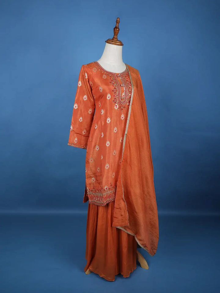 Orange Floral Designed Banarasi silk Salwar Suit - Diadem