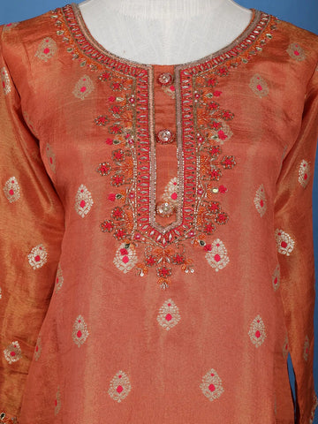 Orange Floral Designed Banarasi silk Salwar Suit - Diadem