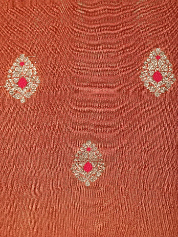 Orange Floral Designed Banarasi silk Salwar Suit - Diadem