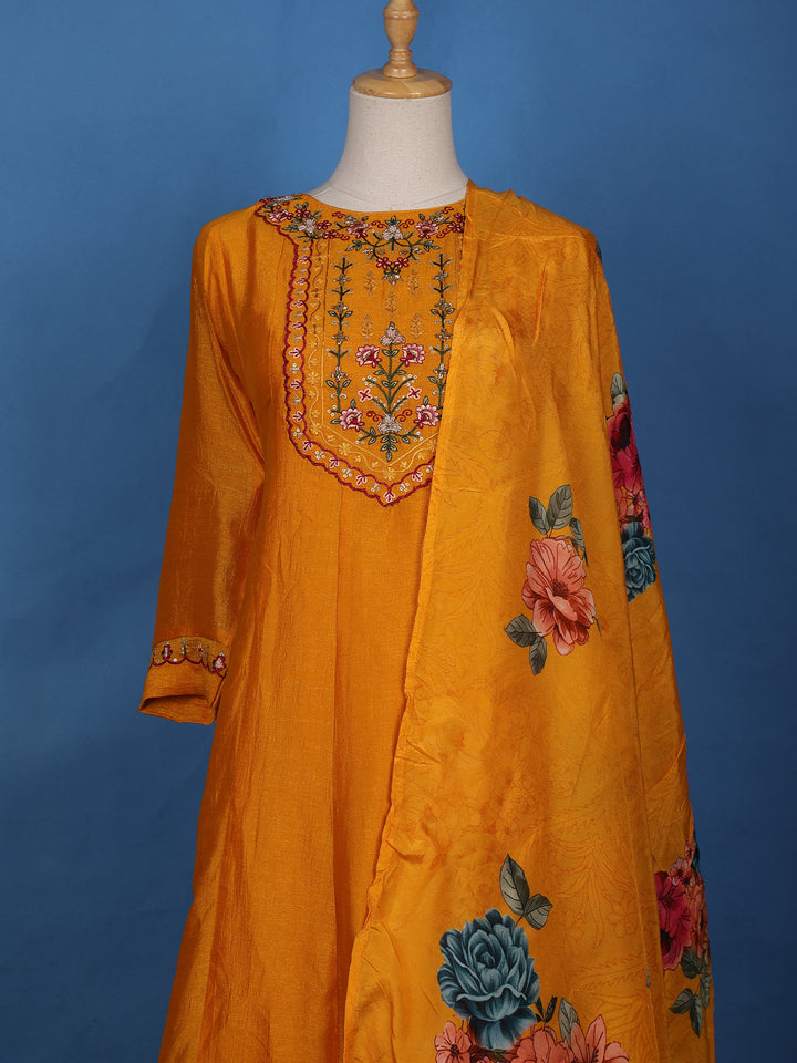 Orange Floral Designed Chiffon Salwar Suit - Diadem