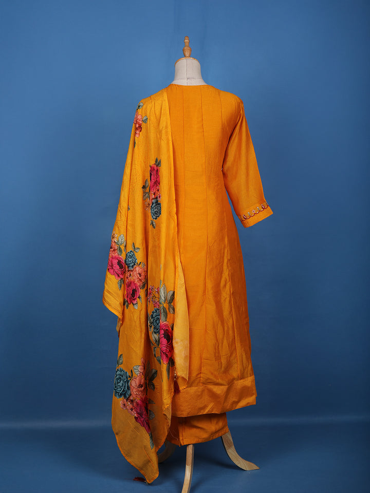 Orange Floral Designed Chiffon Salwar Suit - Diadem