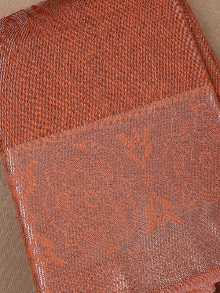 Orange Floral Designed Fancy Art Silk Saree - Diadem